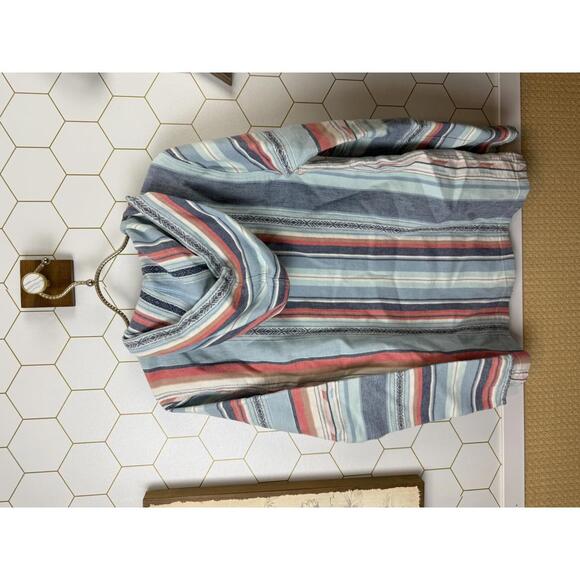 Faherty Sierra Paradise Baja Blue Striped Hooded Pullover Poncho - Size - Small - Picture 5 of 7